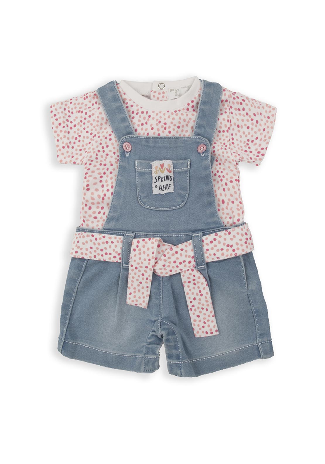 Babybol Baby Girl Denim Dungaree Shorts and Tee Set, Pink