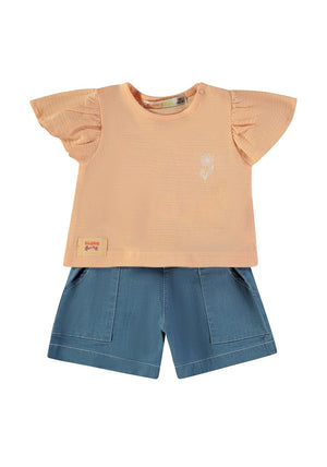 Babybol Baby Girl Bloom Tee and Short Set, Orange