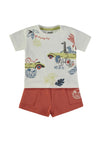 Babybol Baby Boy Wildlife Tee and Short Set, White Multi