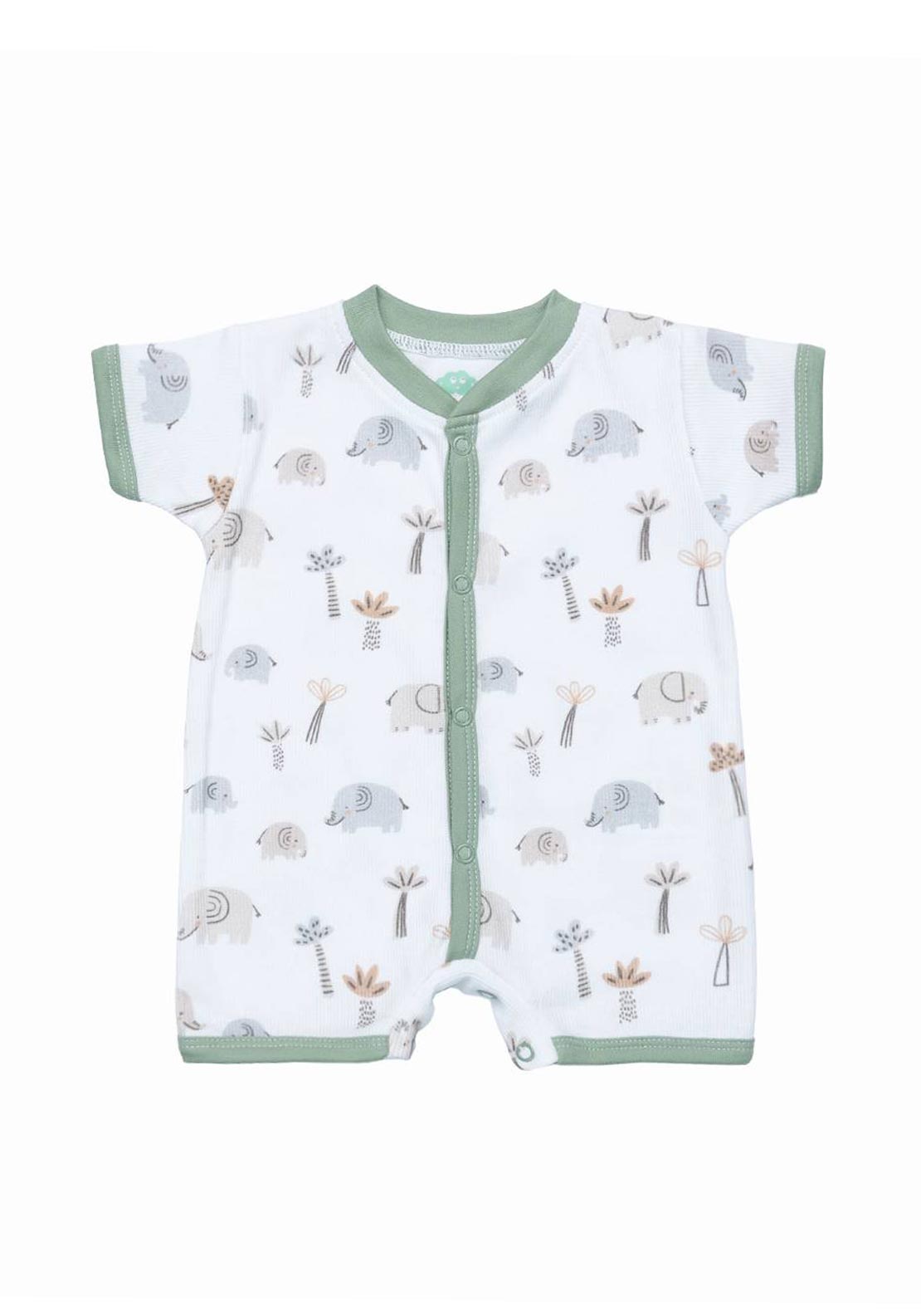 FS Baby Boy Elephant Short Sleeve Romper, White