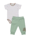 FS Baby Boy Elephant Jogger and Vest Set, Green Multi