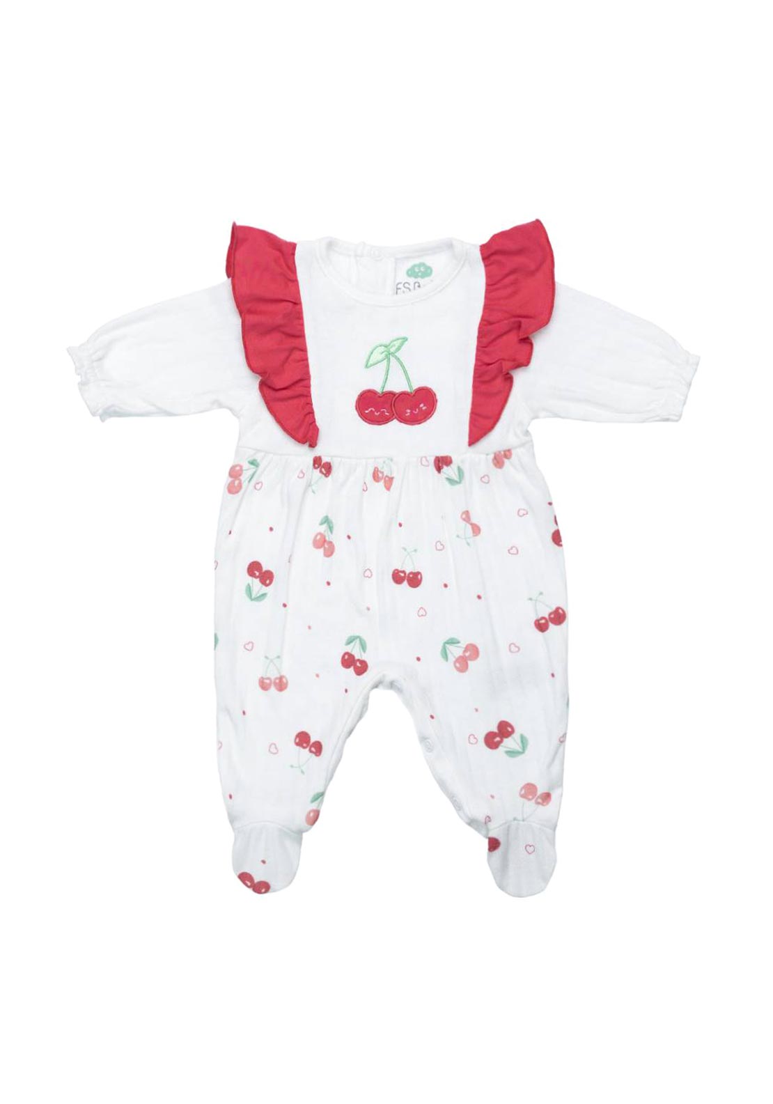 FS Baby Girl Cherry Long Sleeve Babygrow, White