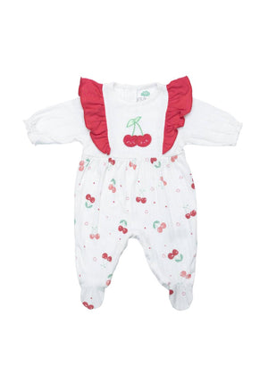 FS Baby Girl Cherry Long Sleeve Babygrow, White
