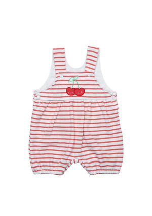 FS Baby Girl Cherry Stripe Romper, Red