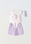 Ebita Girls Unicorn Tee Short and Headband Set, White