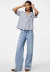 Pieces Apia Short Sleeve Linen Shirt, Coronet Blue