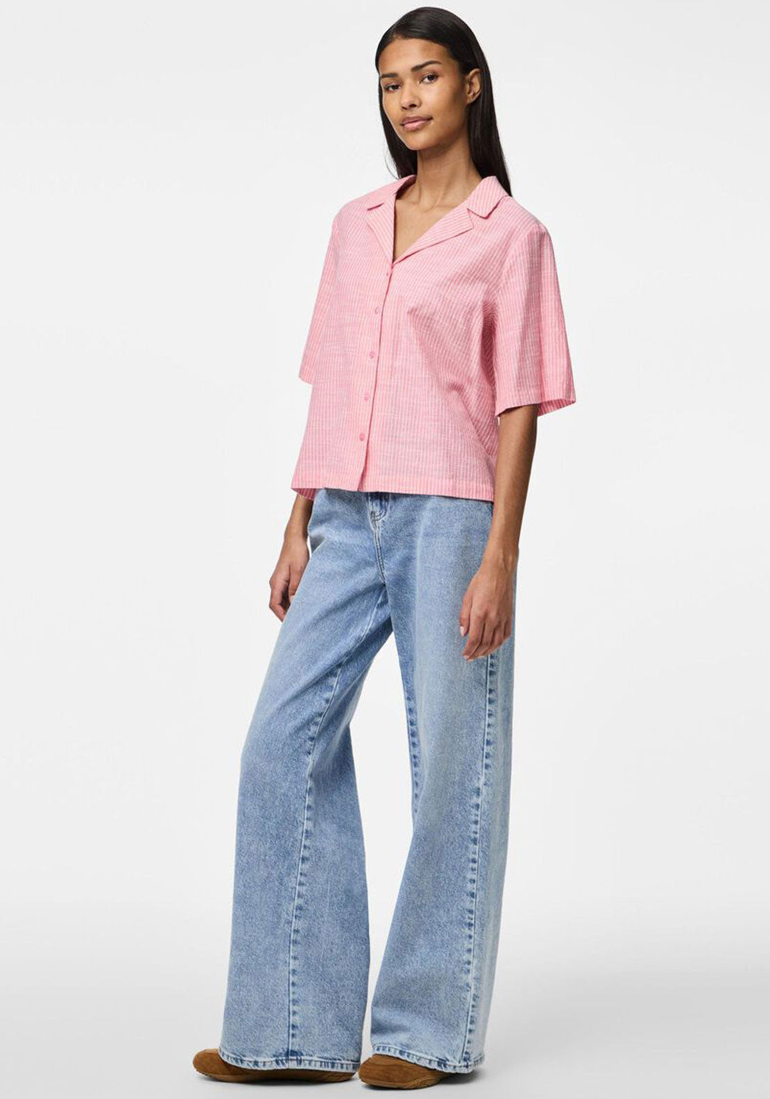 Pieces Apia Linen Blend Short Sleeve T-Shirt, Pink