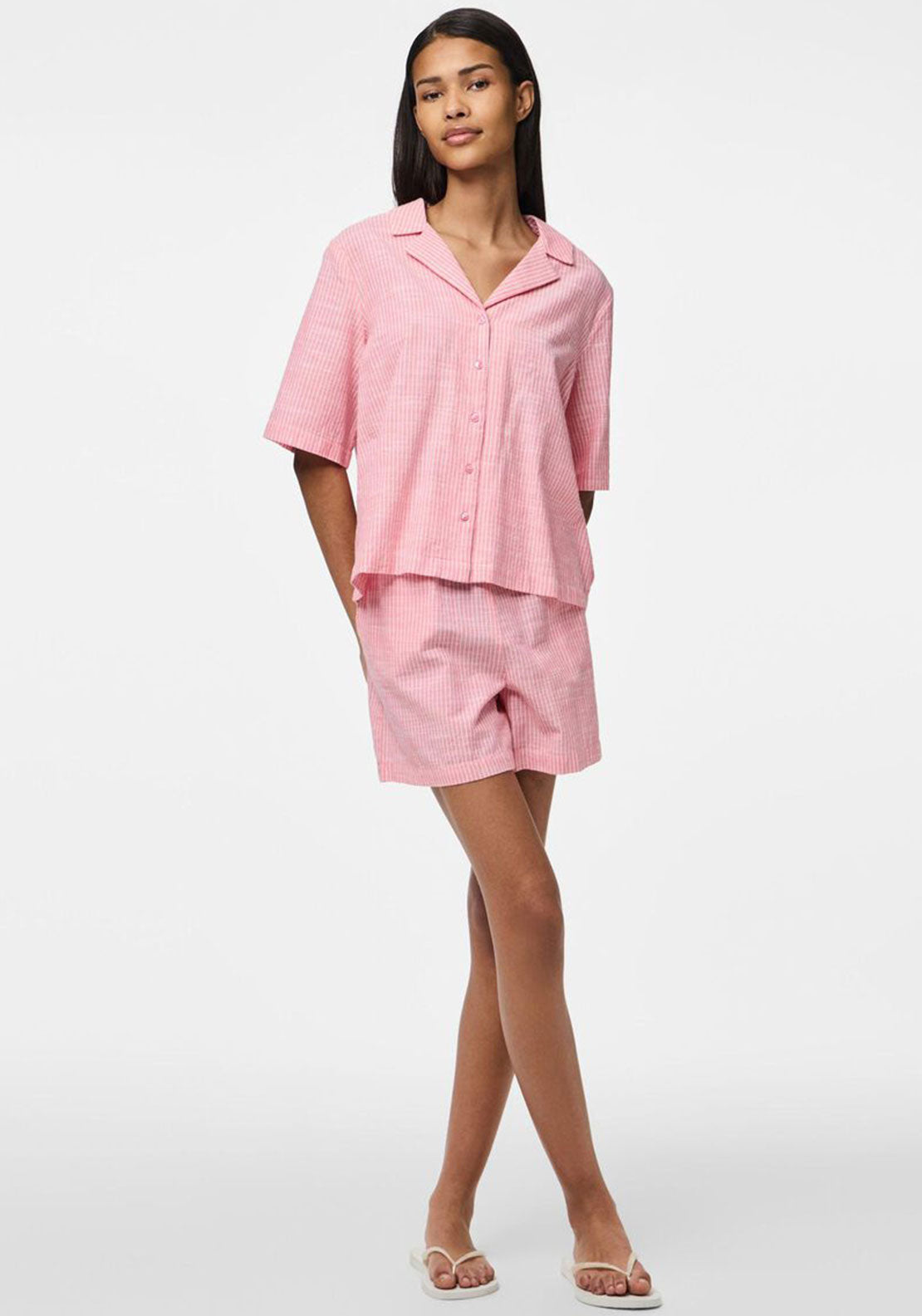 Pieces Apia Linen Blend Short Sleeve T-Shirt, Pink