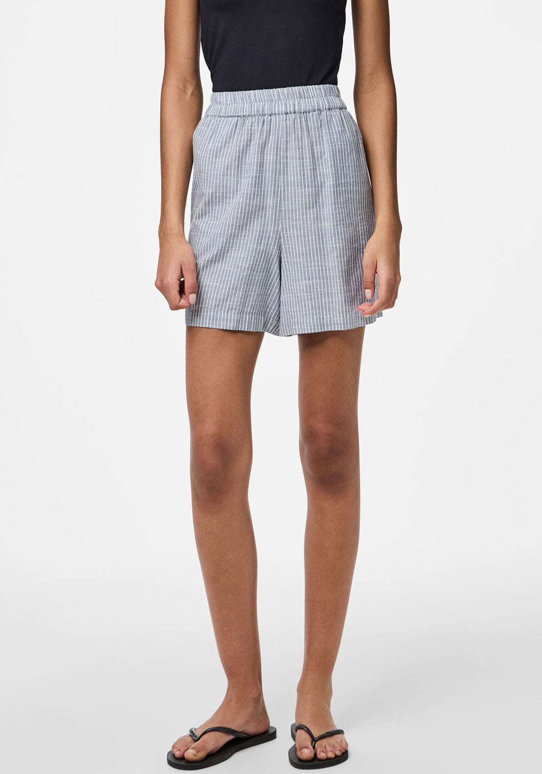 Pieces Apia Striped Linen Blend Shorts, Coronet Blue