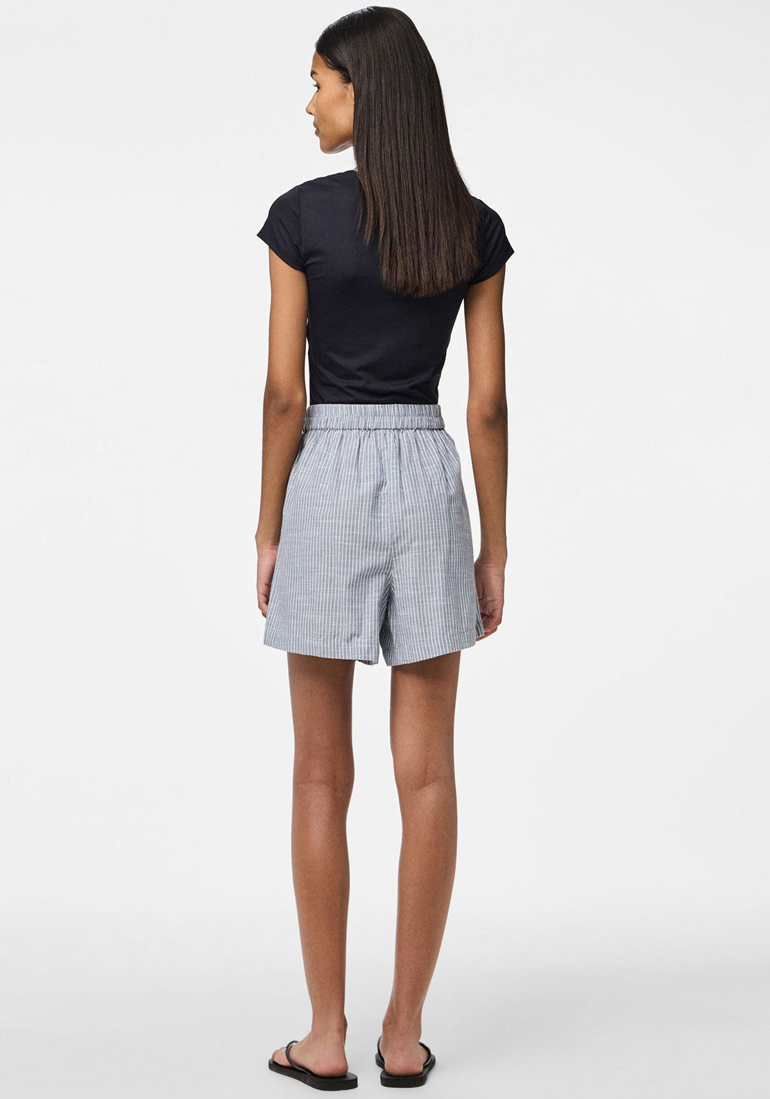 Pieces Apia Striped Linen Blend Shorts, Coronet Blue