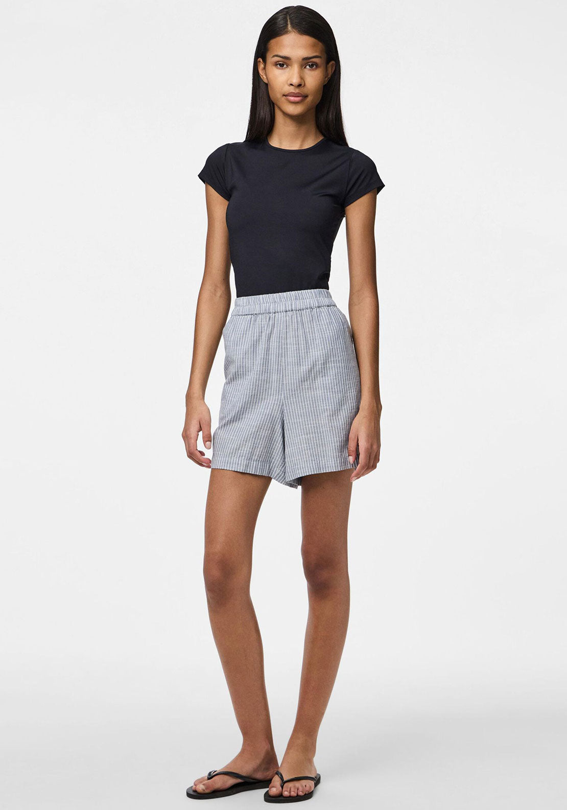 Pieces Apia Striped Linen Blend Shorts, Coronet Blue