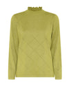 Micha Laser Cut Frill Neck Sweater, Green