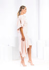 Kevan Jon Addison Bow Detail Asymmetrical Midi Dress, Ice Pink