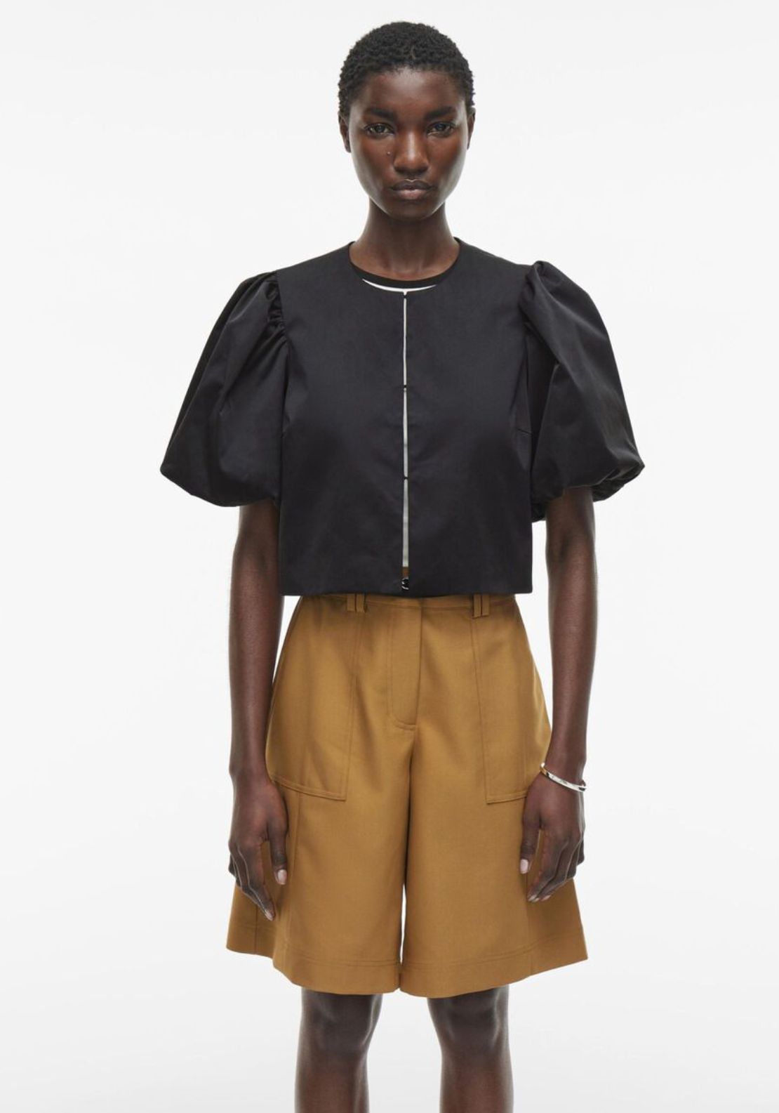 Rouge Edit Detta Puffed Sleeve Blouse, Black