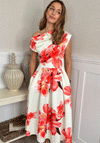 Girl In Mind Betty Asymmetrical Floral Print Midi Dress, Orange