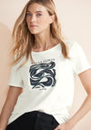 Street One Part Print Cotton T-Shirt, Off- White
