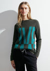Cecil Text Print Knit Sweater, Dynamic Khaki
