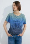 Cecil Burnout Text Print T-Shirt, Universal Blue