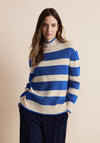 Street One High Neck Stripe Knit Sweater, Fresh Intense Blue