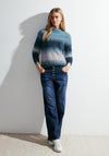 Cecil Fluffy Striped Knitted Sweater, Strong Petrol Blue