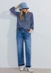 Cecil Stand Up Collar Denim Style Top, Mid Blue Wash