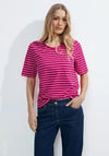 Cecil Round Neck Cotton Striped Top, Pink Sorbet