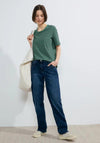 Cecil Round Neck Cotton Striped Top, Raw Green