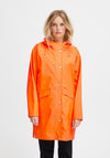 Ichi Tazi Drawstring Hood Long Raincoat, Persimmon Orange
