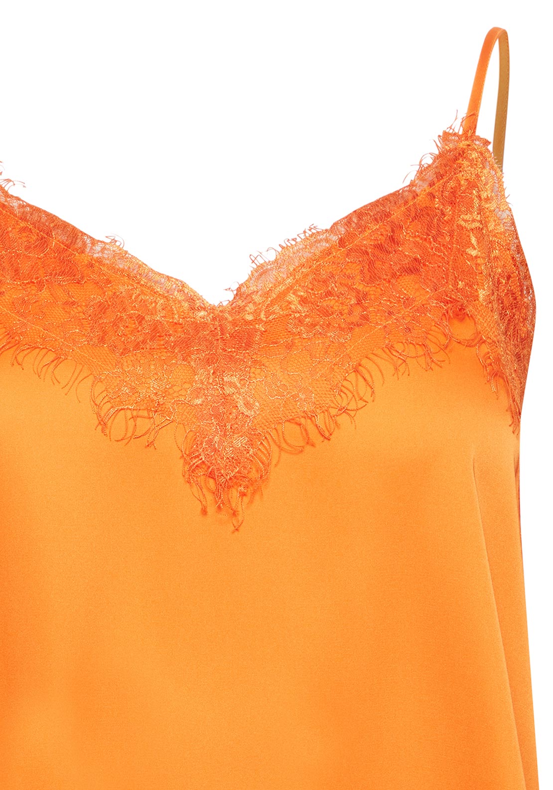 Ichi Lace Trim Neck Cami, Persimmon Orange