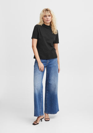 Ichi Rania Crew Neck Basic T-Shirt, Black