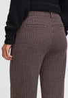 ICHI Houndstooth Straight Trousers, Black & Burgundy