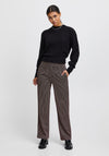 ICHI Houndstooth Straight Trousers, Black & Burgundy