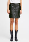Ichi Leani Faux Leather Buttoned Mini Skirt, Black