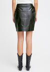 Ichi Leani Faux Leather Buttoned Mini Skirt, Black