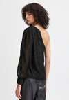 Ichi Karima One Sleeve Polka Dot Blouse, Black