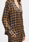 Ichi Leonie Houndstooth Satin Feel Blouse, Brown