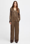 Ichi Leonie Houndstooth Satin Feel Blouse, Brown