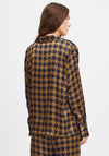 Ichi Leonie Houndstooth Satin Feel Blouse, Brown