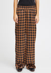 Ichi Leonie Houndstooth Satin Feel Wide Leg Trouser, Brown