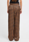 Ichi Leonie Houndstooth Satin Feel Wide Leg Trouser, Brown