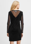 Ichi Lavanny Velour Mesh Mini Dress, Black