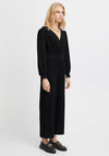 Ichi Nelly Straight Leg Shimmery Crepe Jumpsuit, Black