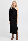 Ichi Zenty One Sleeve Side Slit Maxi Dress, Black