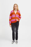 Ichi Motif Heart Button Striped Cardigan, Persimmon Orange