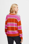 Ichi Motif Heart Button Striped Cardigan, Persimmon Orange