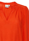 Ichi Sonja V-Neck Frill Blouse, Orange