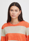 Ichi Dusty Block Stripe Sweater, Hot Coral