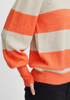 Ichi Dusty Block Stripe Sweater, Hot Coral