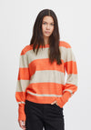 Ichi Dusty Block Stripe Sweater, Hot Coral