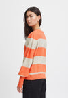 Ichi Dusty Block Stripe Sweater, Hot Coral